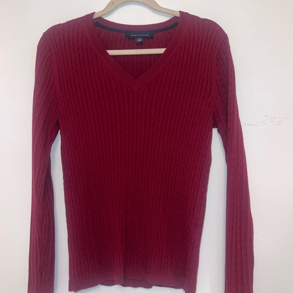 Tommy Hilfiger Burgundy Red V-Neck Sweater - Picture 2 of 7